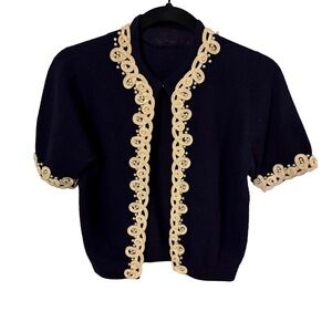 Hadley Vintage Women’s 100% Cashmere Handmade Navy Cardigan Sweater  Sz M